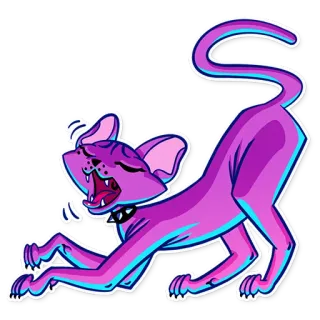 😪 cat, animal, cartoon, sticker, pink, purple, stretching, yawning telegram sticker