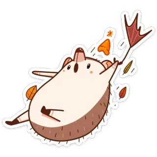 🍂 เม่น, ฤดูใบไม้ร่วง, ใบไม้, หมวก, ลม telegram sticker
