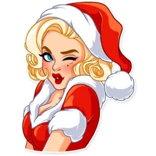😉 женщина, рождество, шапка Санты, пин-ап, подмигивание, мультфильм telegram sticker