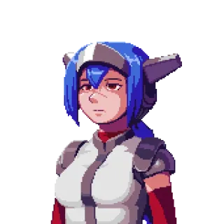 😞 anime, pixel art, woman, blue hair, helmet, sci-fi telegram sticker