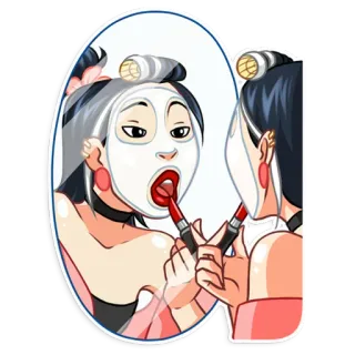 💄 mulher, maquiagem, batom, beleza, espelho, cosméticos, máscara facial whatsapp sticker