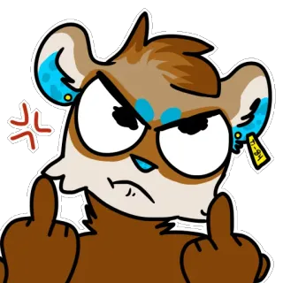 🖕 furet, doigt d'honneur, en colère, dessin animé, offensant, impoli, faire un doigt d'honneur, gros mot whatsapp sticker
