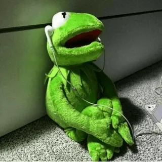 😔 Kermit kermit, grenouille, muppets, marionnette, écoute musique, casque audio telegram sticker