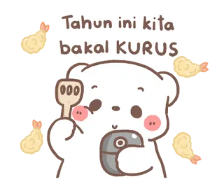 💬 Tahun ini kita bakal KURUS urso, comida, fofo, ilustração, desenho animado, fino, Indonésia telegram sticker