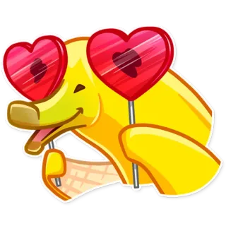 😍 мультфильм, утка, любовь, глаза-сердечки, желтый telegram sticker