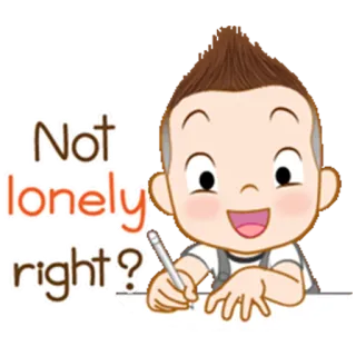 ✍ Not lonely right? dibujos animados, niño, escritura, pregunta, soledad whatsapp sticker