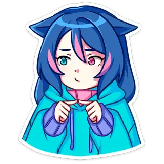 🥺 애니메이션, 귀여운, 카와이, 여자, 고양이 귀, 디지털 아트 telegram sticker