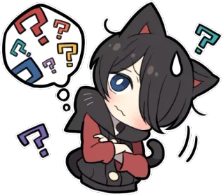 😶 Anime, Manga, Gato, Signos de interrogación, Pensando, Personaje, Sticker whatsapp sticker