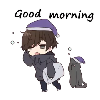 😪 Good morning good morning, sleepy, cute, anime, cat telegram sticker