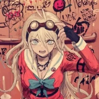 🔩 Miu Iruma Danganronpa anime, blonde hair, goggles, bow, danganronpa, Miu Iruma telegram sticker