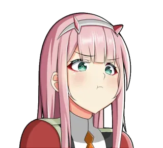 🙁 Zero Two Darling in the Franxx Anime, Cartoon, Pinke Haare, Zero Two, Darling in the Franxx, Charakter, Manga whatsapp sticker