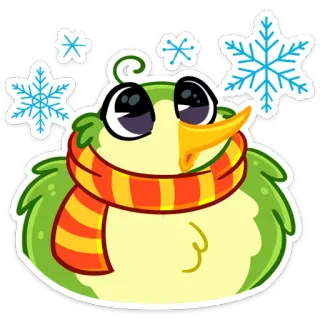 ❄️ pássaro, inverno, floco de neve, cachecol, fofo, desenho animado, animal telegram sticker