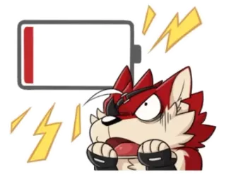 😨 cartone animato, volpe, arrabbiato, batteria, batteria scarica, energia, frustrazione telegram sticker