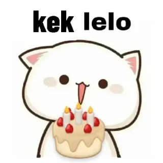 😋 kek lelo gato, tarta, cumpleaños, lindo, dibujos animados whatsapp sticker