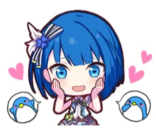 🌟 Anime, Garota, Fofo, Corações, Pinguim, Adesivo whatsapp sticker