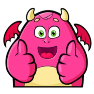 👍 monster, kartun, jempol, imut, merah muda, tanduk, sayap telegram sticker