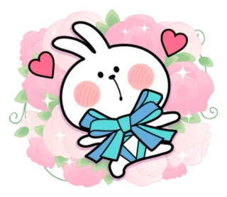 😍 carino, coniglio, coniglio, cuori, fiori, kawaii whatsapp sticker