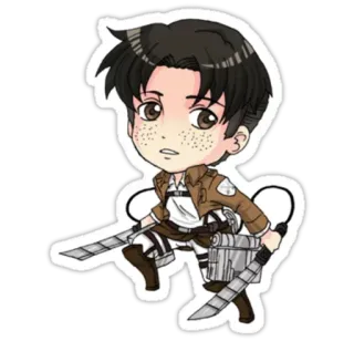 😁 Levi Ackerman Attack on Titan Anime, Mangá, Ataque dos Titãs, Levi Ackerman, Chibi, Espadas, Militar, Personagem telegram sticker