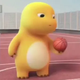 🧬 dinosaure, dessin animé, basket, mignon, jaune, animé whatsapp sticker