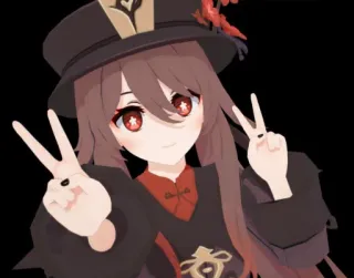 ✌ Hu Tao Genshin Impact Anime, Video game, Hu Tao, Genshin Impact, Personagem, Sinal de paz telegram sticker