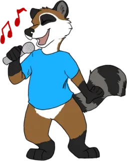 🎶 mapache, dibujos animados, micrófono, cantando, peludo, animal, personaje telegram sticker