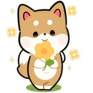 🌼 犬, 可愛い, 花, 動物, 柴犬, かわいい, ステッカー telegram sticker