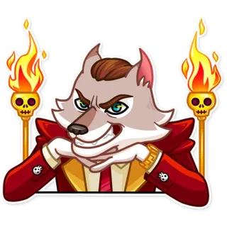 😈 loup, dessin animé, crâne, feu, maléfique, sinistre, méchant telegram sticker