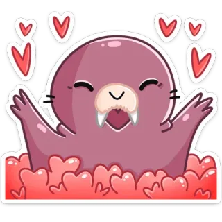 😍 Morse, mignon, coeurs, amour, animal, dessin animé, joyeux telegram sticker