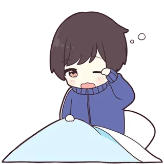 😴 cartoon, anime, sleepy, waking up, bed, boy telegram sticker