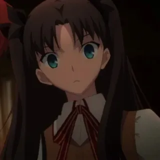 😨 Rin Tohsaka Fate/stay night Anime, Ragazza, Capelli scuri, Codini, Uniforme scolastica, Rin Tohsaka telegram sticker