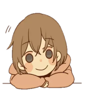 👀 chibi, anime, carino, rilassato, capelli castani, cartone animato telegram sticker