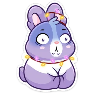 😨 conejo, conejito, lindo, dibujos animados, animal, luces de navidad telegram sticker
