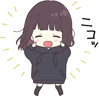 🤣 ニコニコ 애니메이션, 귀여운, 소녀, 미소, 행복한, 카와이 whatsapp sticker