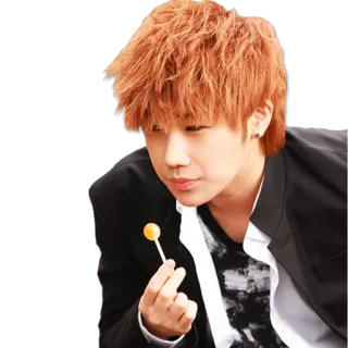 😏 남자, 롤리팝, 주황색 머리, kpop, 가수 telegram sticker
