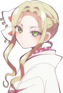 😕 Animé, Fille, Cheveux blonds, Kimono blanc, Mignon, Manga telegram sticker