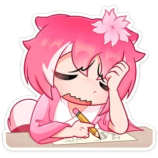 😖 nhãn dán, hoạt hình, dễ thương, hình vẽ, tóc hồng, phong cách anime telegram sticker