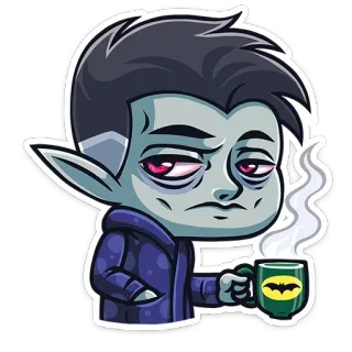☕ vampiro, agotado, café, dibujos animados, criatura, murciélago, monstruo, somnoliento telegram sticker