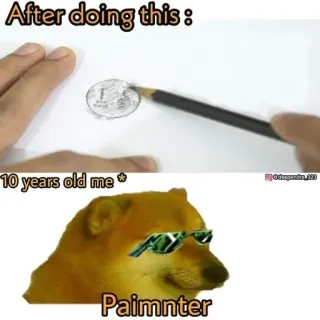 🌟 Cheems Doge meme After doing this : 10 years old me * Paimnter cheems, meme, funny, nostalgia, drawing, paimnter, doge, childhood telegram sticker