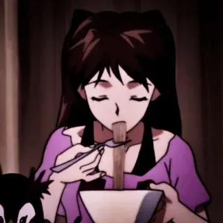 🎪 woman, eating, anime style, bowl, noodles telegram sticker