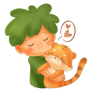 ❤️ anak laki-laki, harimau, peluk, kartun, persahabatan, imut whatsapp sticker