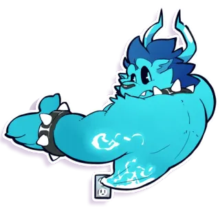 👀 monster, fantasie, cartoon, wezen, blauw, gespierd, halsband met spikes, elektriciteit telegram sticker