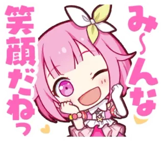 😉 笑顔だねっ anime, cute, girl, pink hair whatsapp sticker