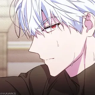 🖤 animé, manga, cheveux blancs, yeux rouges, sueur, homme telegram sticker