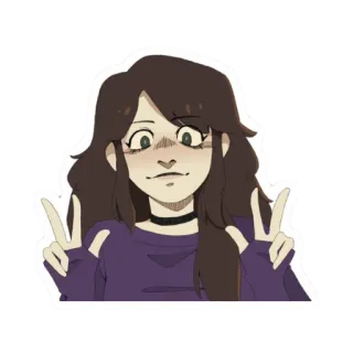 🎸 Mädchen, Friedenszeichen, Cartoon, Brünette, gewelltes Haar telegram sticker