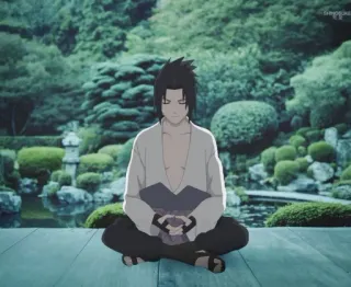 🀄️ Sasuke Naruto Аниме, Медитация, Спокойный, Сад, Ниндзя telegram sticker