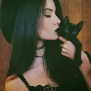 😘 donna, gatto, gatto nero, animale domestico, strega, goth telegram sticker