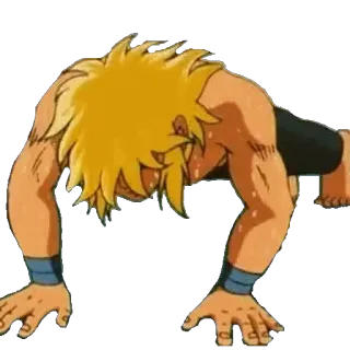 🏋️‍♀️ Anime, Ejercicio, Flexiones, Personaje, Pelo rubio, Fitness telegram sticker