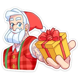 🎁 Père Noël, Noël, cadeau, cadeau, fête, festif, tatouage, dessin animé telegram sticker