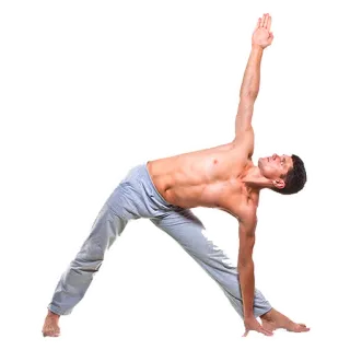 😄 yoga, exercise, fitness, pose, man, triangle pose, health, workout telegram sticker