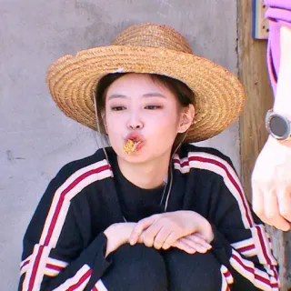 💘 Jennie phụ nữ, mũ, châu Á, ăn, kpop whatsapp sticker
